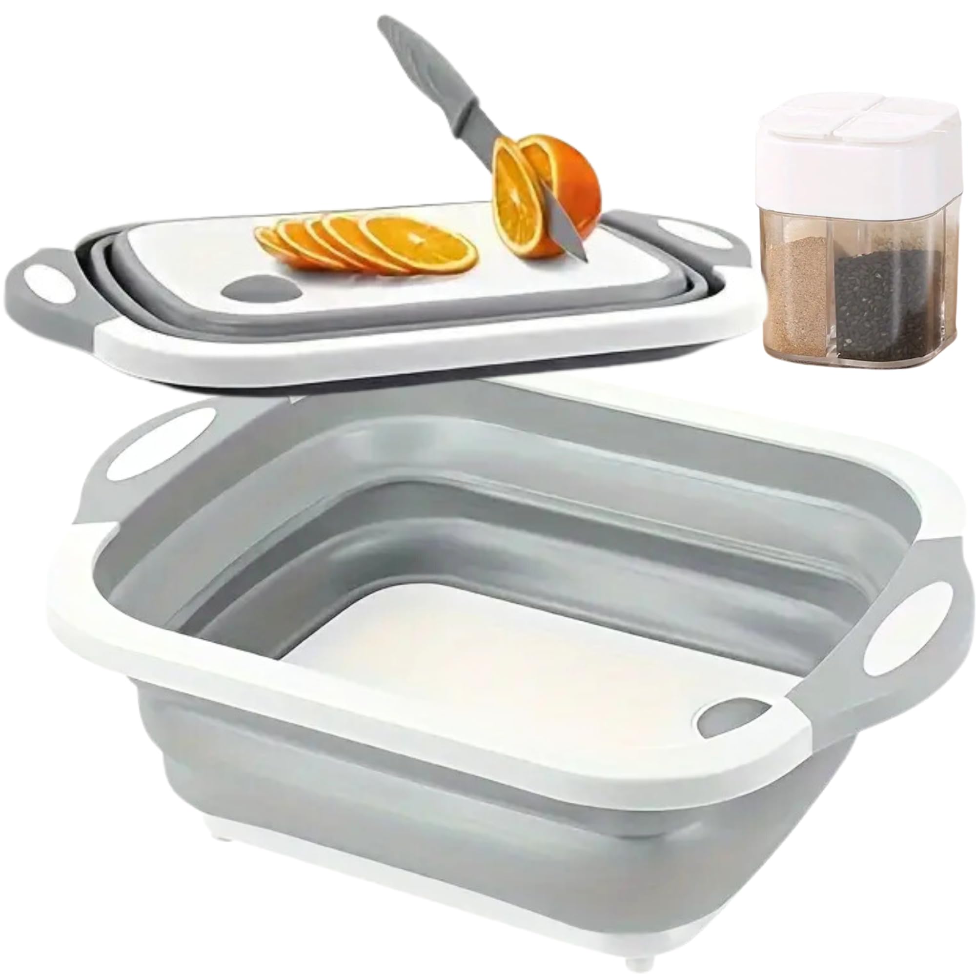 Collapsible Cutting Board, Chopping Board Kitchen Foldable Camping Essentials Dishes Sink Space Saving 3 in 1 Multifunction Storage Basket for BBQ Prep/Picnic/Camping