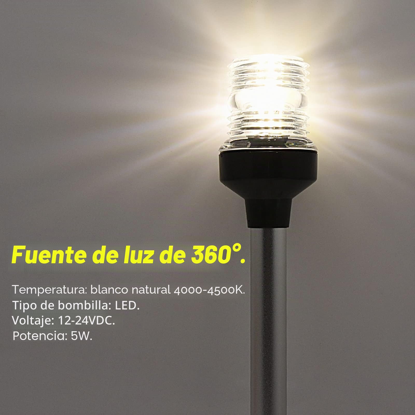 Geloo Luz de señal de vela 12-24V Marine Boat Navigation Lights All Round 360° 4000~4500K Luz blanca marina pura plegable luz de anclaje