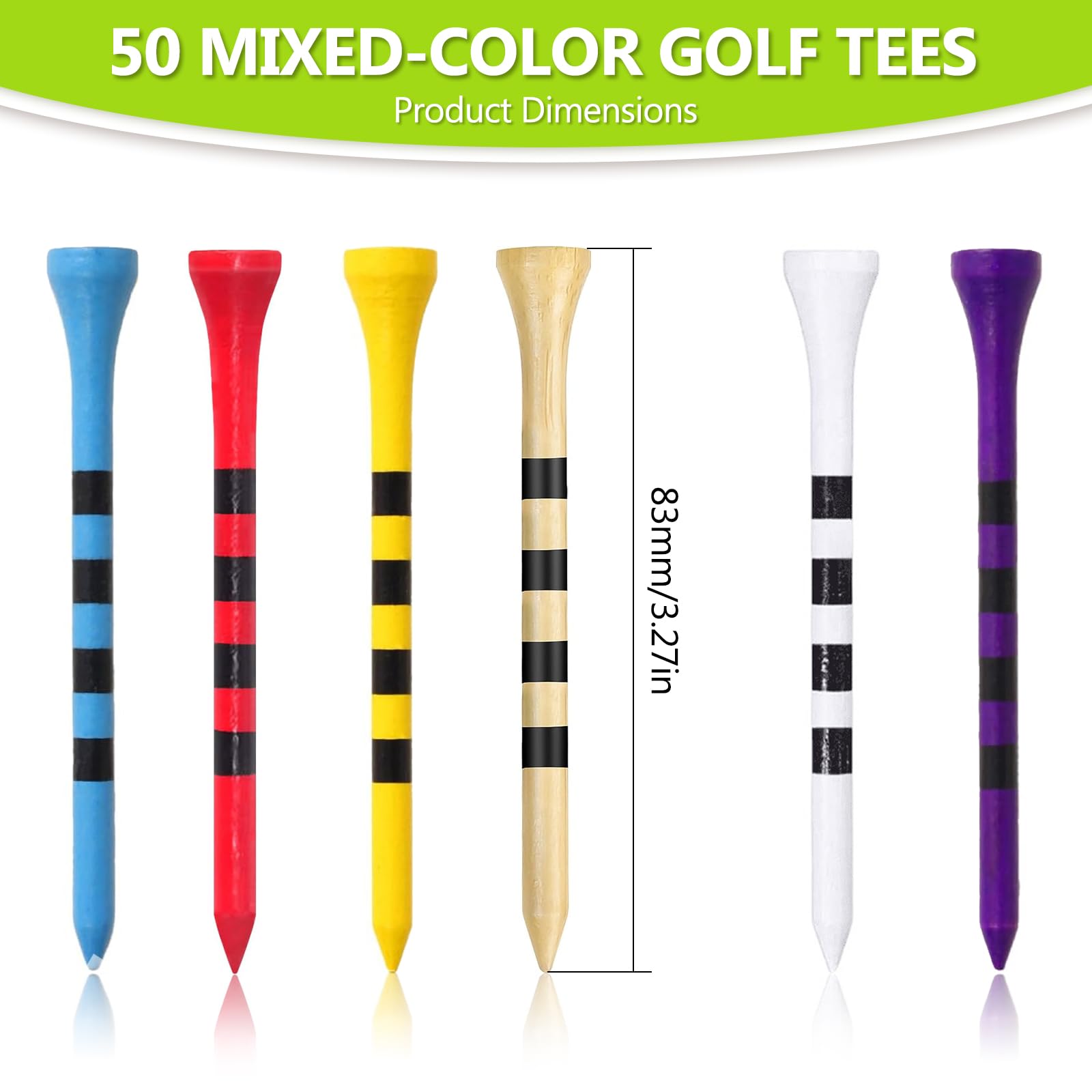 Tees de Golf 83mm Madera Multicolores Accesorios para Golfistas Aficionados y Profesionales