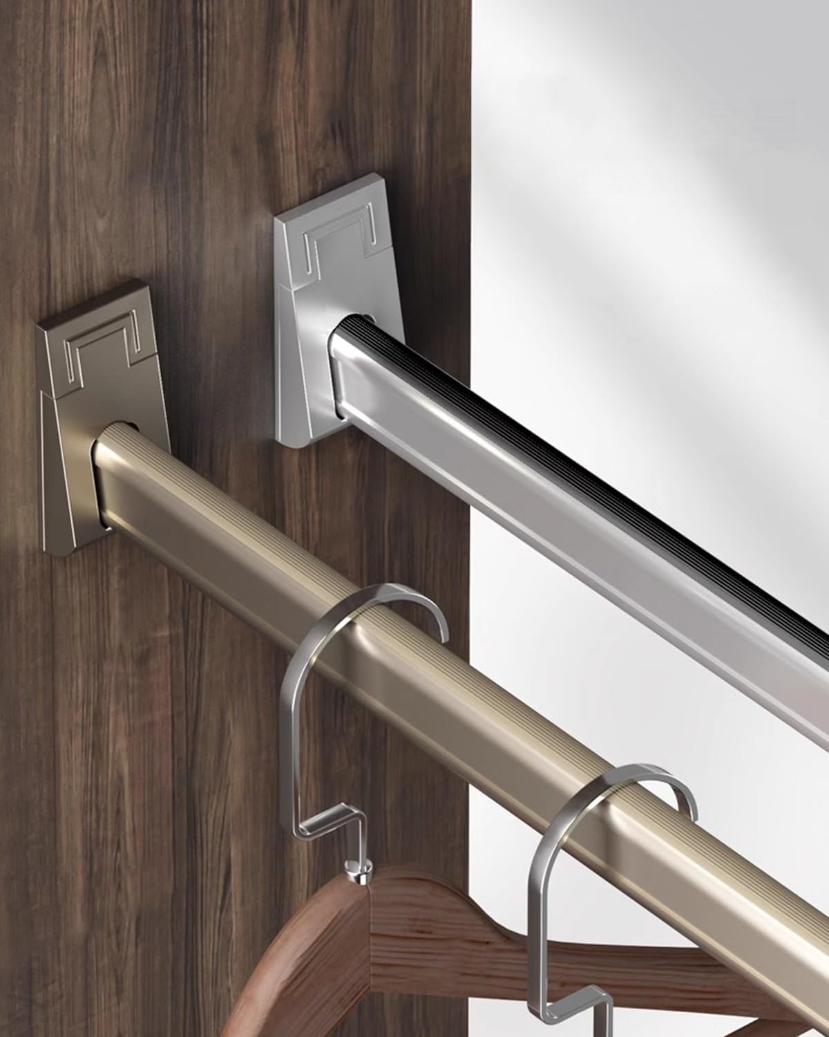 Closet Rods for Hanging Clothes, Heavy Duty Wardrobe Valet Rod with Flanges, Thick Metal Closet Pole Wall Mount, Non Slip Strip Designed(Silver,70cm(27 1/2"))