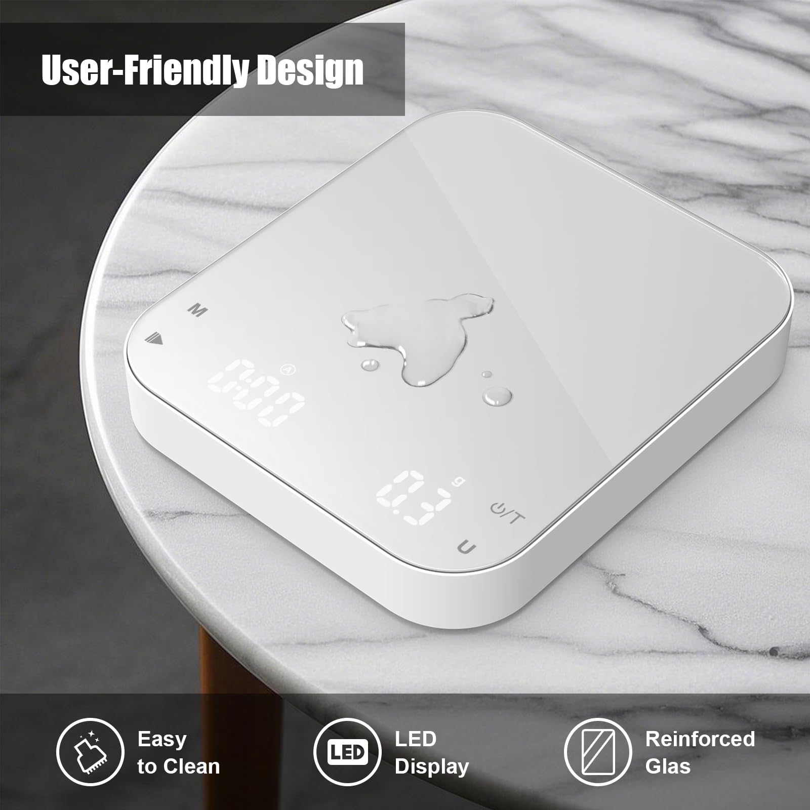 Diyife – Lot de 5 pèse-café numériques de haute précision avec minuterie, 3 kg/0,1 g, portable, tapis en silicone antidérapant, mise en veille automatique, blanc (charge de type C incluse)
