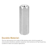 Vista 4 de uxcell Tuercas de acoplamiento M6 x 1 paso de 1.575 in de longitud, 4 tuercas de acoplamiento de varilla hexagonal métrica de acero inoxidable 304