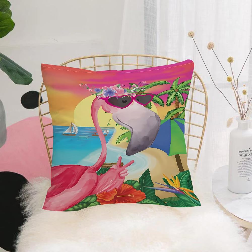 HYOSXW Cushion Cover,Throw Pillow Case Home Decorative for Living Room Bedroom Sofa Chair 16X16 Inch,Flamingo, vacation flamingo on tropical beach,Pillowcase 40X40cm