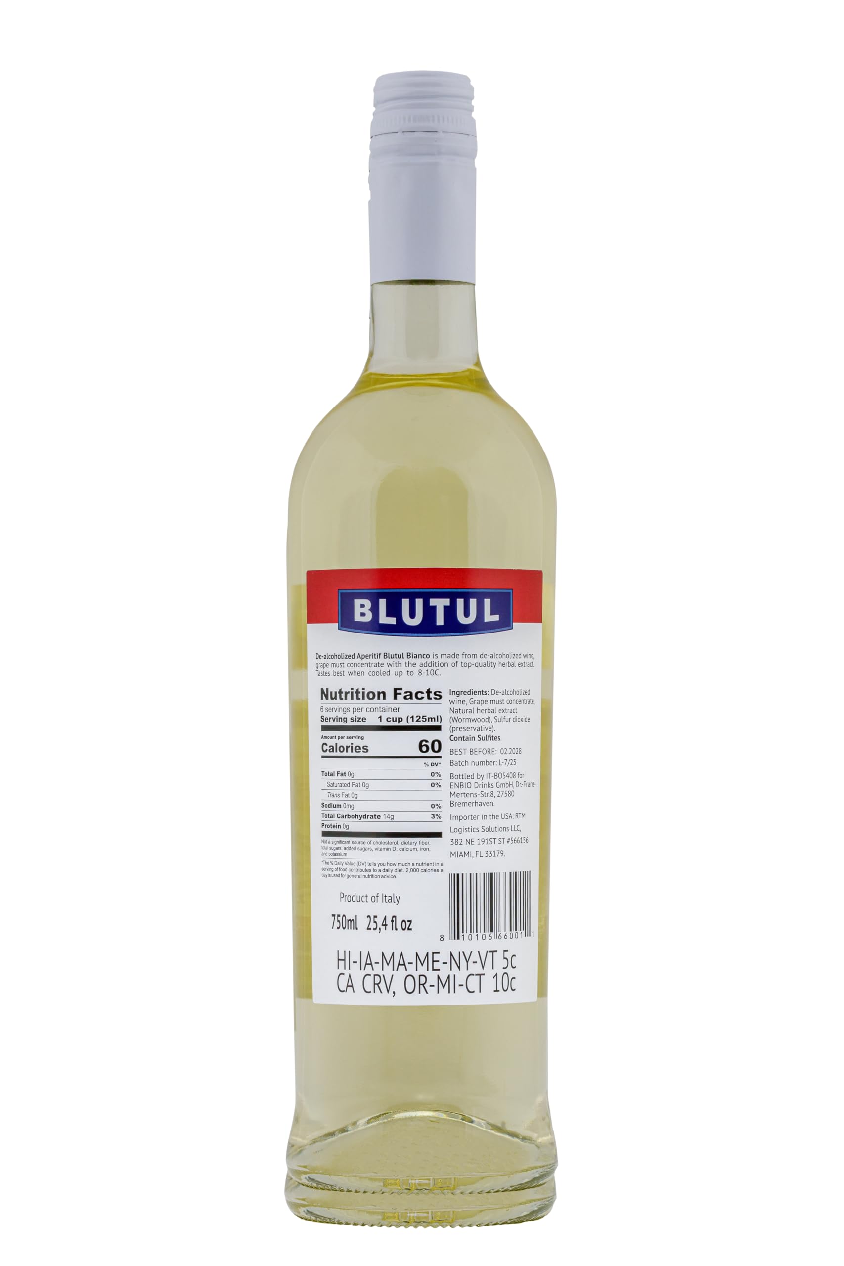 BLUTUL BIANCO ALKOHOLFREIER ITALIENISCHER WERMUT/Preisgekrönter Kräuter Aperitif 6er Pack (6 x 0,75L)/Abgefüllt in Italien/Perfekt als Mixer für Cocktails