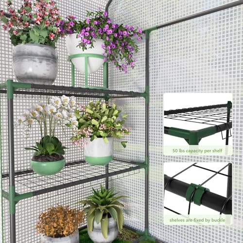 Image of Walk in Greenhouses, 57 x 29 x 76 inch Green House, Greenhouse for Outdoors with Durable PE Cover, Portable Greenhouse with Shelves Stands,White