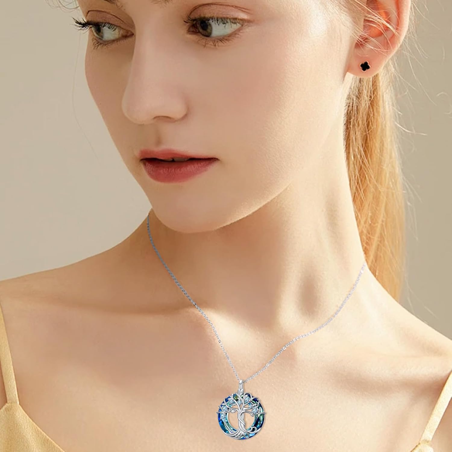 TOUPOP Tree of Life Birthstone Necklace 925 Sterling Silver Irish Celtic Tree Jewelry with Austrian Crystal Birthday Gifts for Women Wife Mom