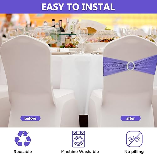 Miniatura 3 de CHENGU 150 bandas elásticas de elastano para silla, lazos elásticos para silla, lazos con hebilla deslizante para bodas, fiestas, recepciones,
