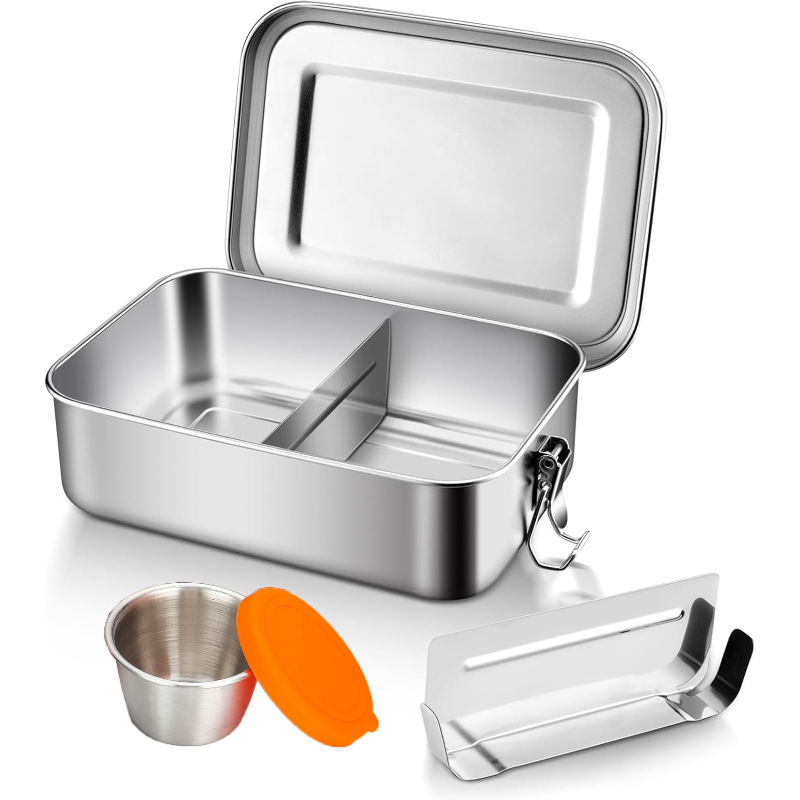 Braoses Lunchbox Kinder Bento Box, Brotdose mit Fächern, Robust und Auslaufsicher Brotzeitbox für Kinder Erwachsene, Praktische Jausenbox für Kindergarten, Schule, Picknick und Reisen | Fest verschweißte Trennwand, mit Edelstahl-Gewürzbecher, tragbar & auslaufsicher, für Kindergarten, Schule, Picknick & Reisen
