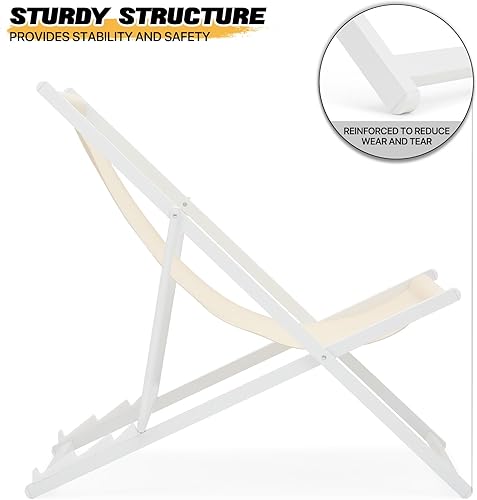 Miniatura 8 de MoNiBloom Juego de 2 sillas plegables ajustables para exteriores, para playa, patio, con marco de aluminio, sillas plegables (beige)