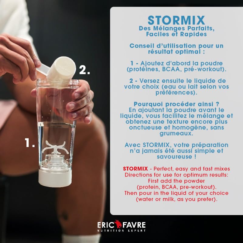 Stormix - Shaker elettrico | Mixer di alta qualità | Preparazione omogenea per proteine, pre Workout | Capacità 700 ml | Tritan e ABS, senza BPA | Basso volume sonore | Ricaricabile USB