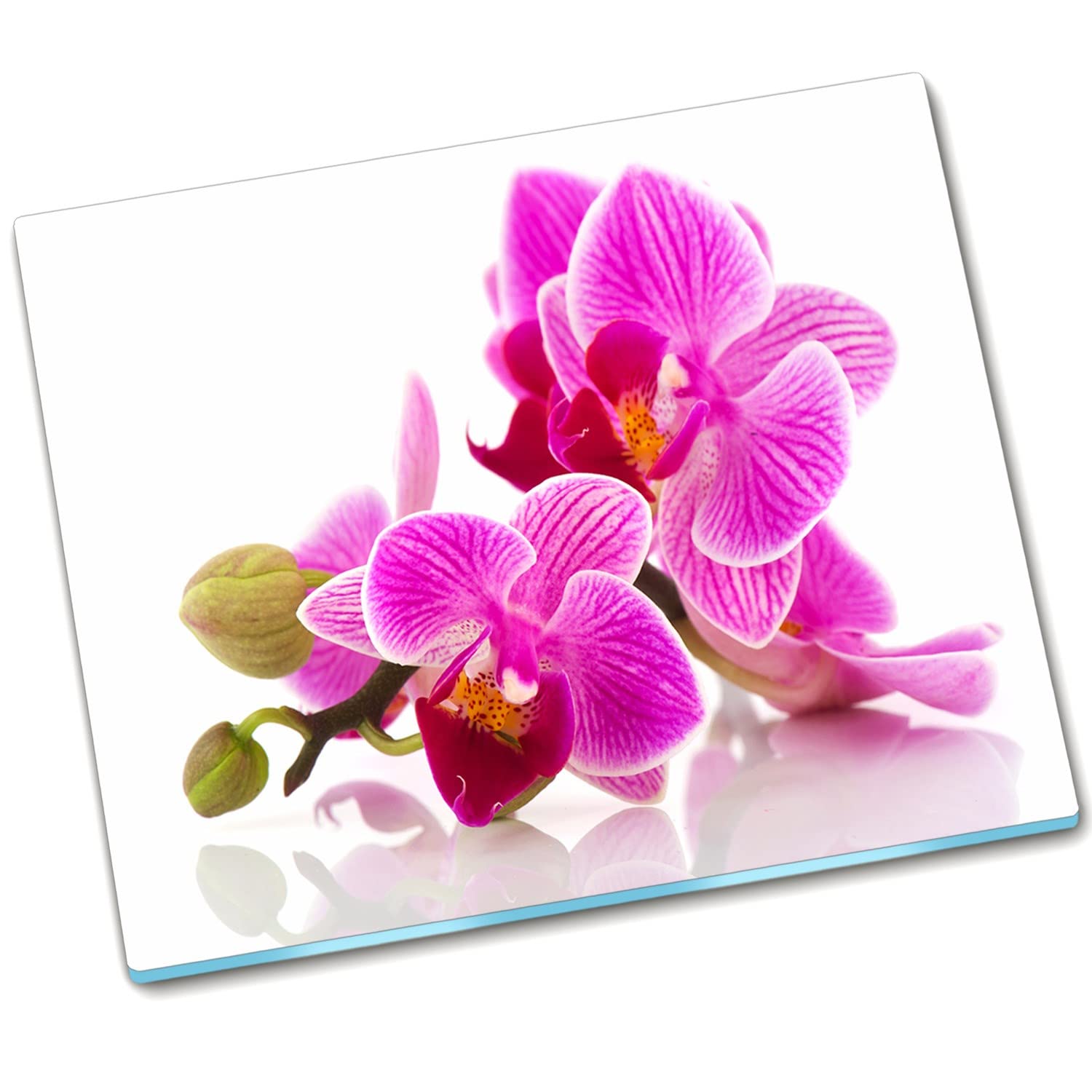 Plaque de protection de poêle 60x52 cm et grand protège-plaque en verre trempé motif orchidée