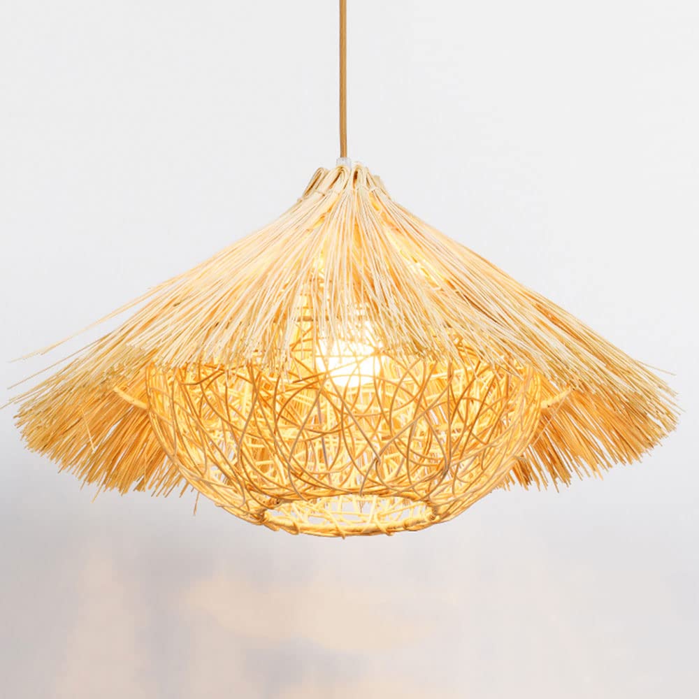 LYMSXAZOU Creative Chandeliers Rattan Wicker Lampshade With Metal Fittings Simple Pastoral Hanging Lamp Scandinavian Light Bird Cage Shade For Dining Room Farmhouse Living