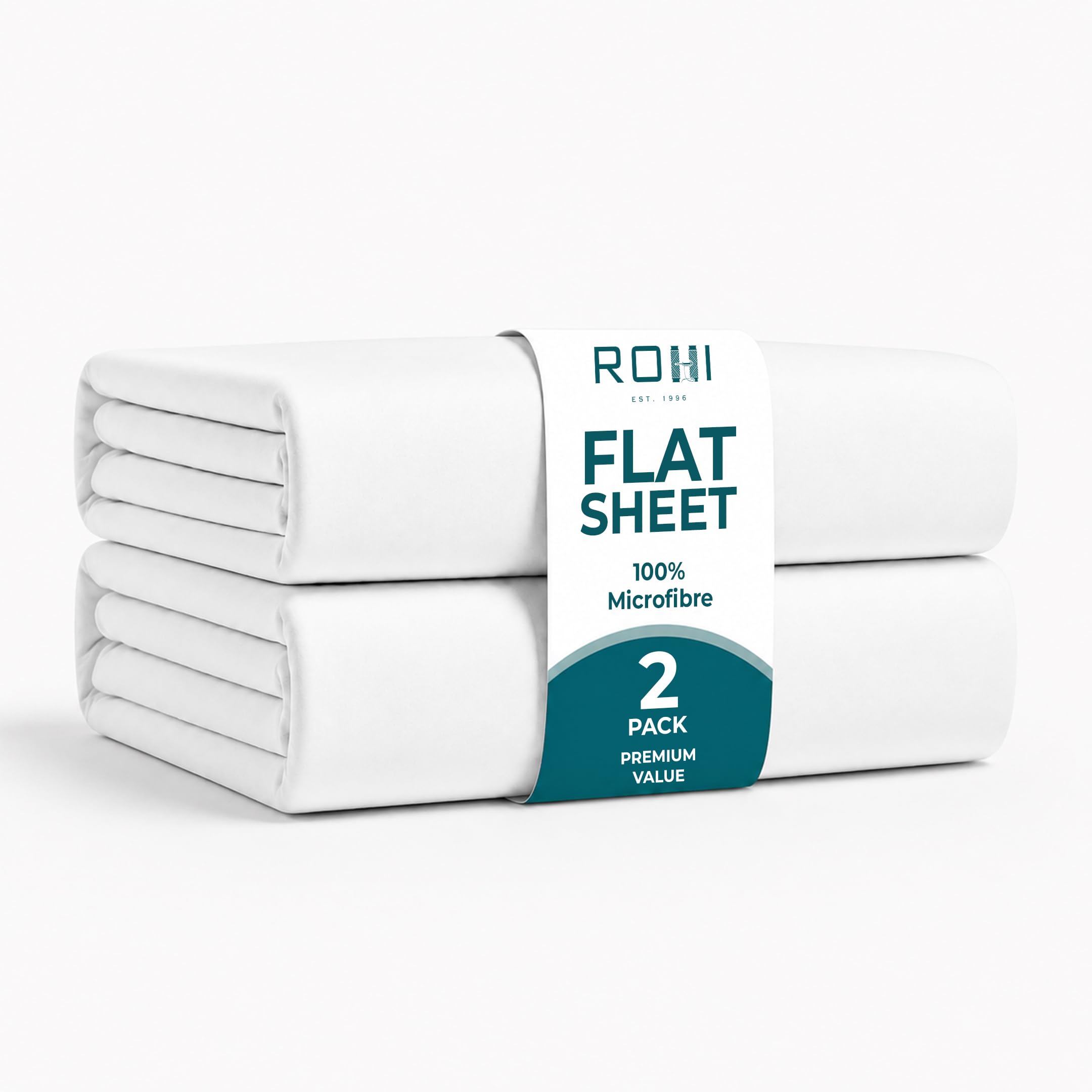 Rohi Microfibre Super King Flat Sheet 2 Pack White – Soft & Breathable | Anti Allergy Durable Top Sheets for Home, Hospital, Hotel, Spa Massage Therapy & More – Easy Care Bedding Sheets (228 x 255cm)