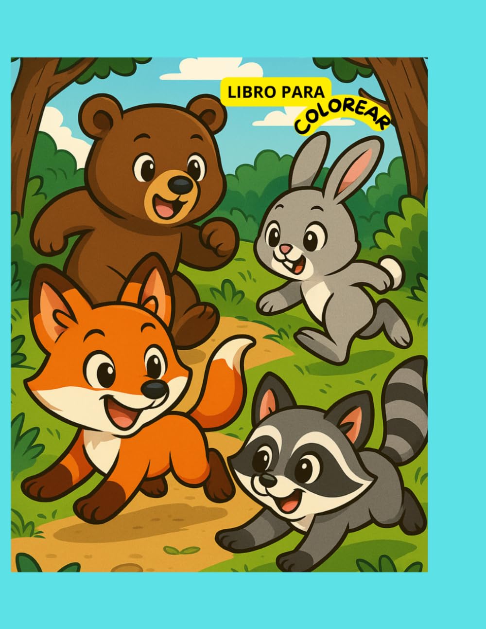 libro para Colorear, animales en el bosque tapa blanda: 50 Dibujos Adorables en Blanco y Negro para Niños de 3 a 12 Años - Actividades Creativas sin Pantallas con Zorros, Osos, Conejos y Más