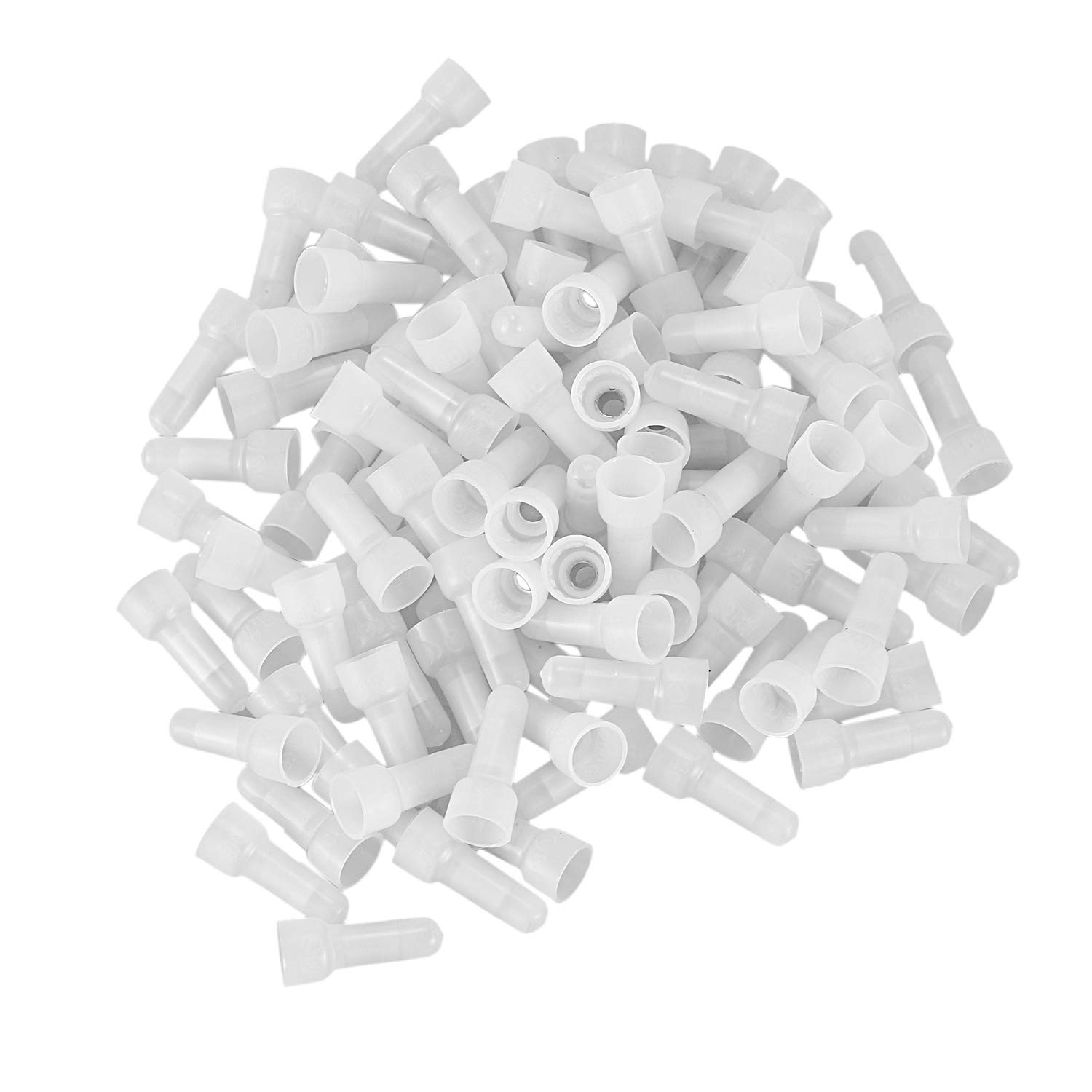 Qyrugcxs 100pcs 22-16 GA AWG Closed End Crimp Caps Splice Gauge Wire Connectors Terminals (White)