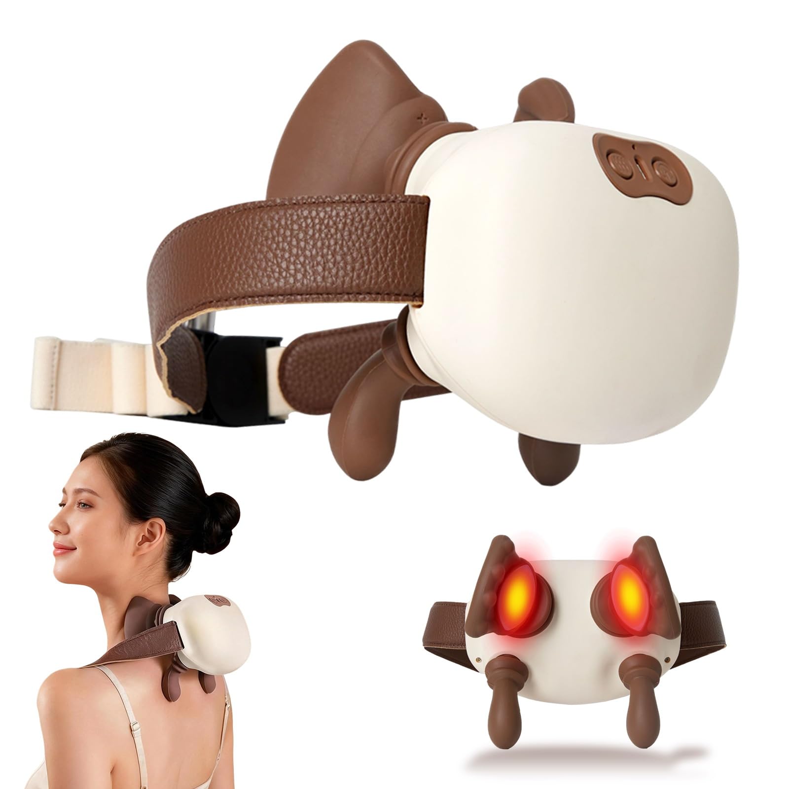 Masajeador, Masajeador Cervical, Diseño Compacto y Portátil, Con Tres Modos De Amasamiento y Dos Ajustes De Calor, Ideal Para Viajes y Uso En La Oficina (Blanco)