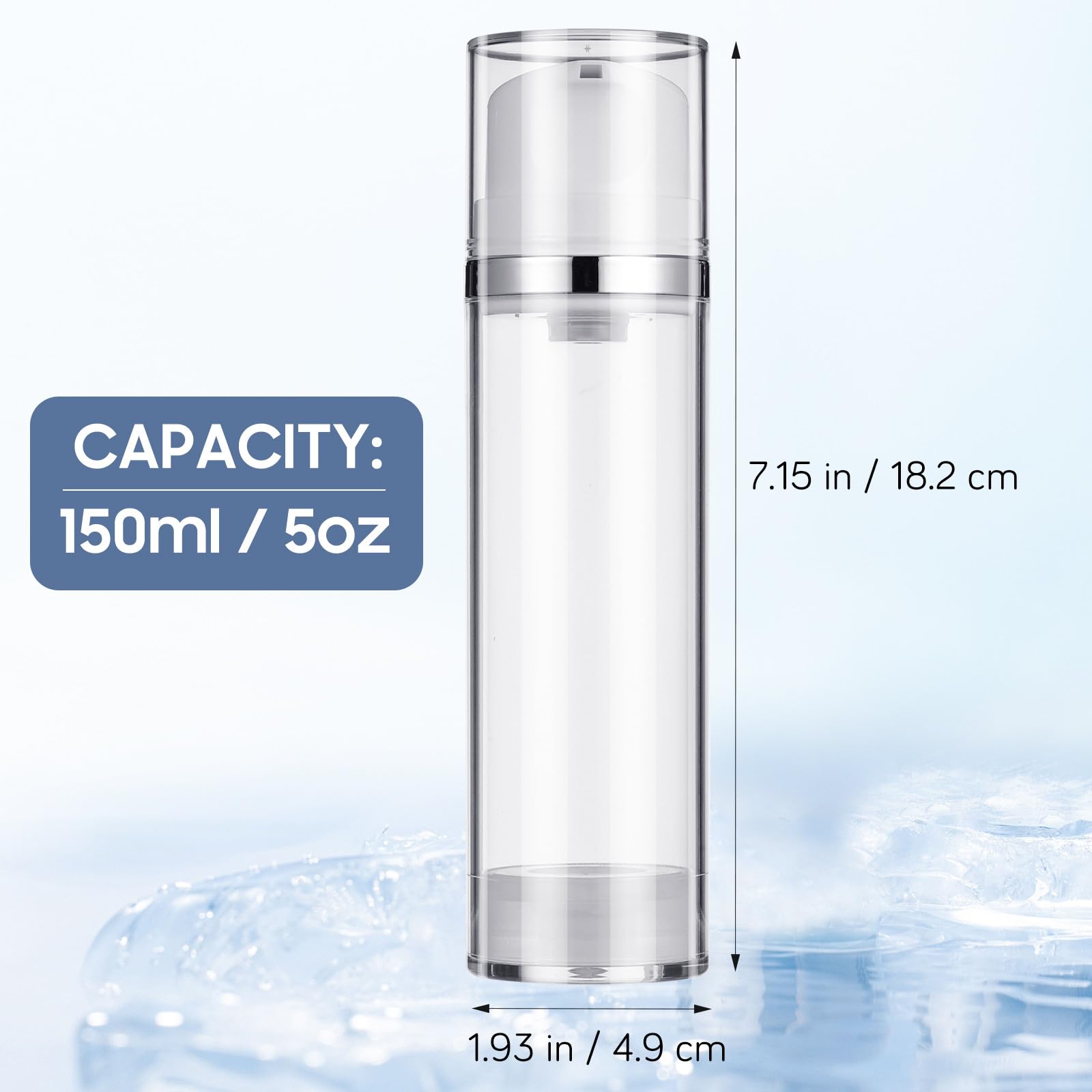 Flacone Pompa Airless 150ml 2 Pezzi Contenitore per Lozione Trasparente Abs Bottiglia da Viaggio Coperchio Erogatore per Crema Viso e Balsamo Adatto a Viaggi e Uso Quotidiano