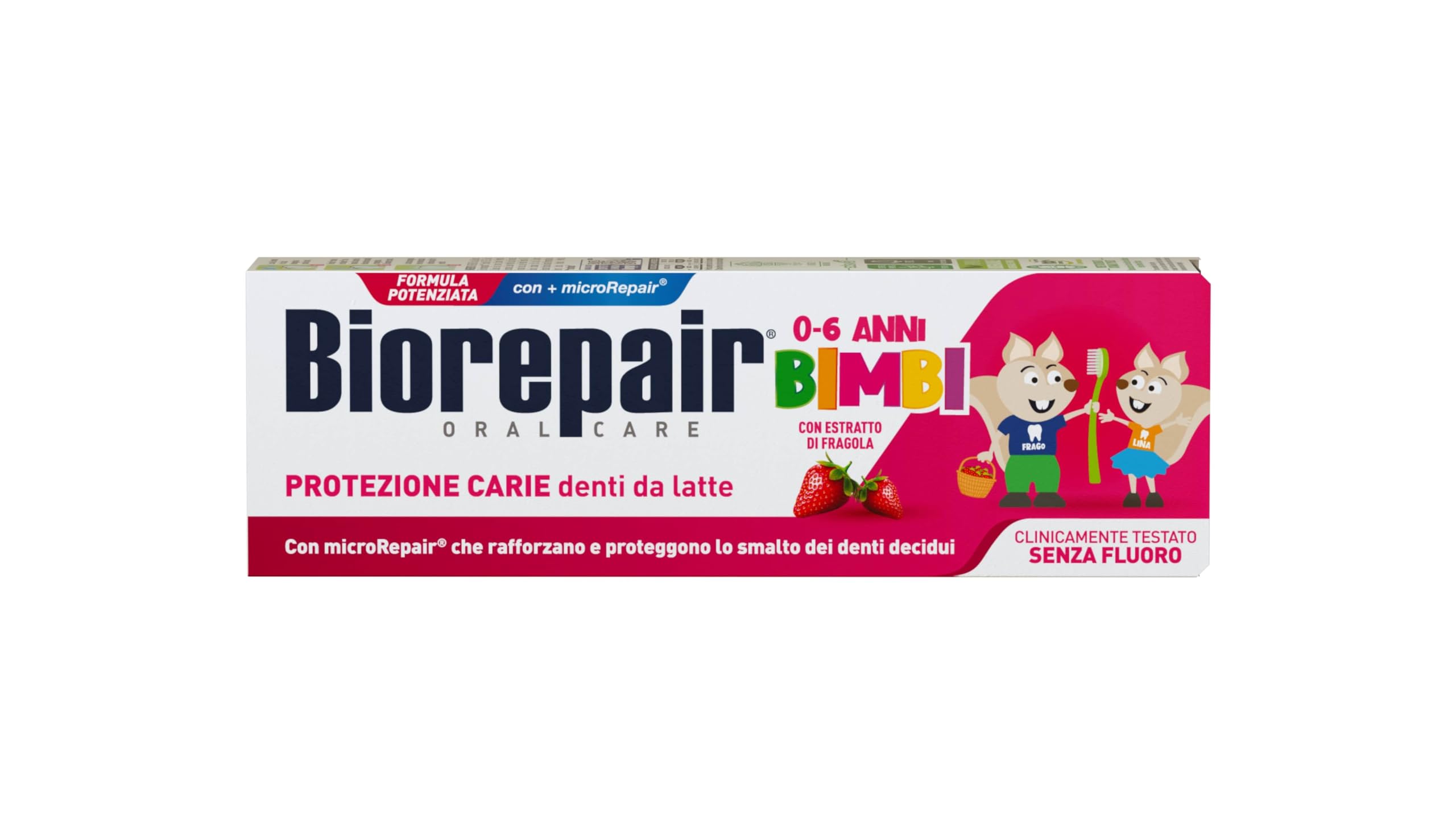 Biorepair, Pasta do zębów dla dzieci w wieku 0-6 lat, 12 opakowań 50 ml, pasta do zębów Biorepair dla dzieci bez fluoru, truskawka, przeciwgorączka, dla zdrowych dziąseł