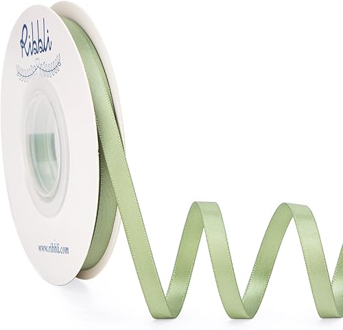 Ribbli Cinta de satén de doble cara color salvia polvorienta, 14 pulgadas x 25 yardas, cinta verde salvia para envolver regalos, manualidades,