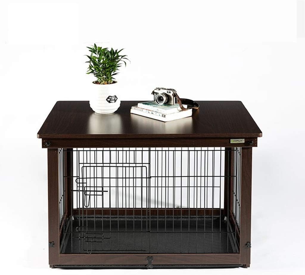 Crate Dog Cage Indoor Fence Fence Wooden Cat Cage Dog Cage Outdoor Dog House Tread Net Plus ABS Tray Plus Cage Plus Wood Cover Dark Brown Pet Playpen (Large)