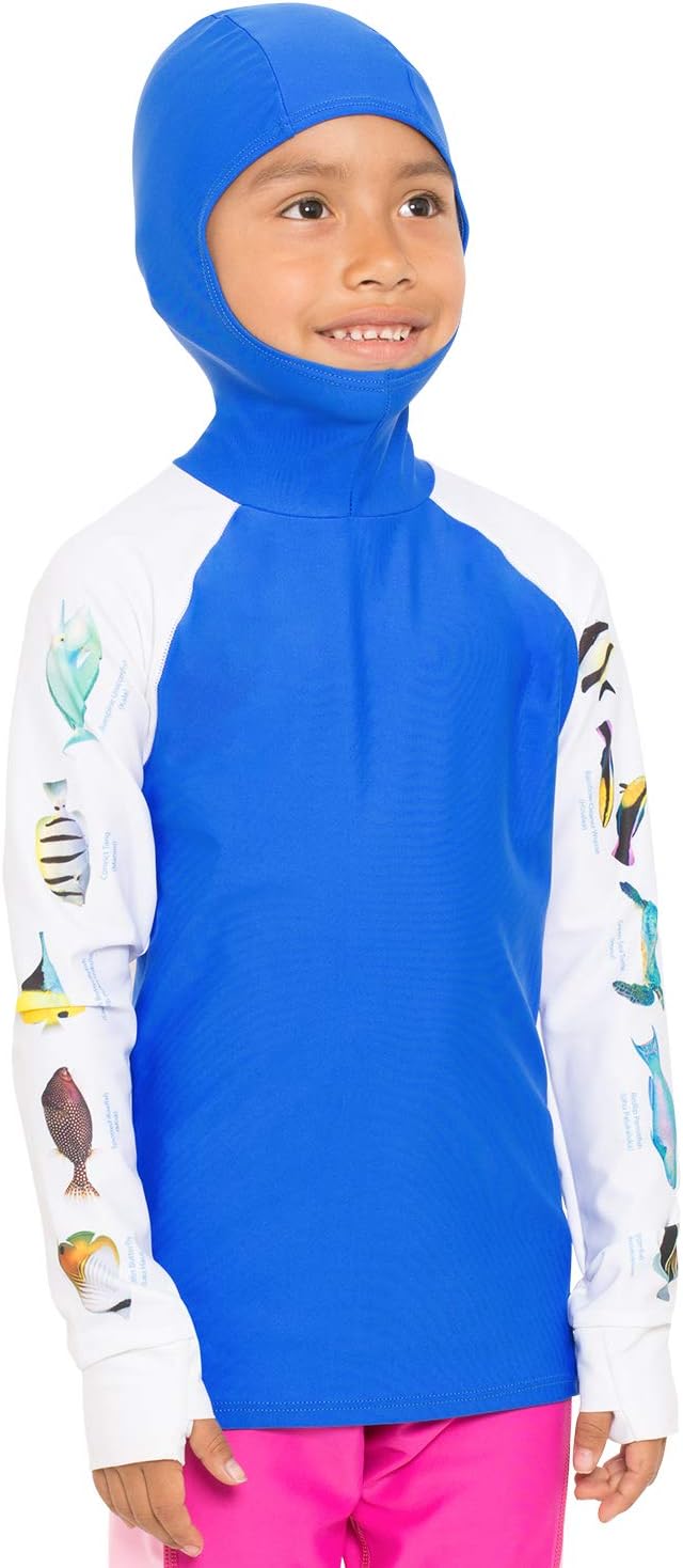 Tuga Girls Snorkel Hooded Rashguard, Caribbean Fish ID, UPF 50+, USA Made