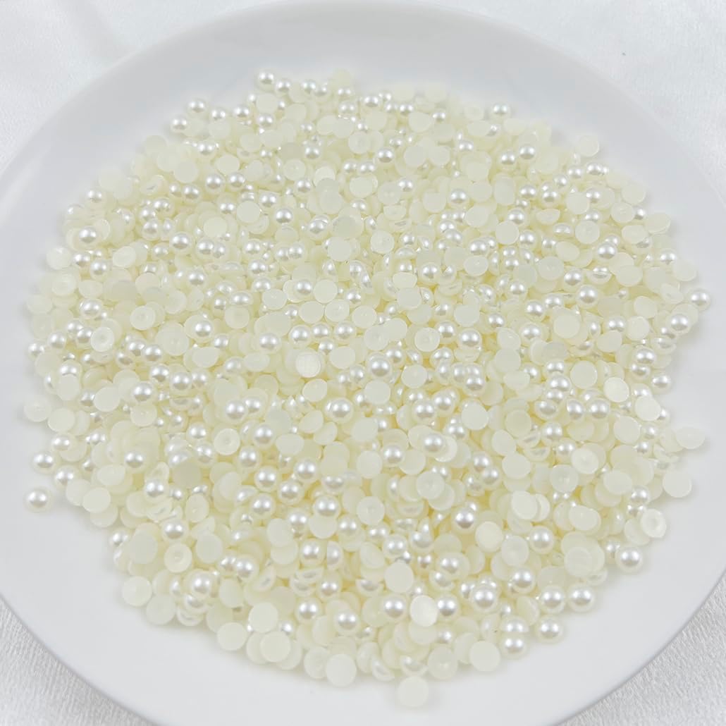 4000PCS 5mm Flatback Pearls for Crafts Jewelry Scrapbooking, Round Half Pearls Flat Back Half Pearls for Craft Projects, Jewelry Making, Shoes, Cup, Nail Art Decoration(41-Ivory White) - Image 2