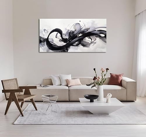 Miniatura 2 de HONGRUIFAN Lienzo abstracto blanco y negro para pared, diseño de líneas geométricas, imagen grande de 20 x 40 pulgadas, ilustraciones contemporáneas