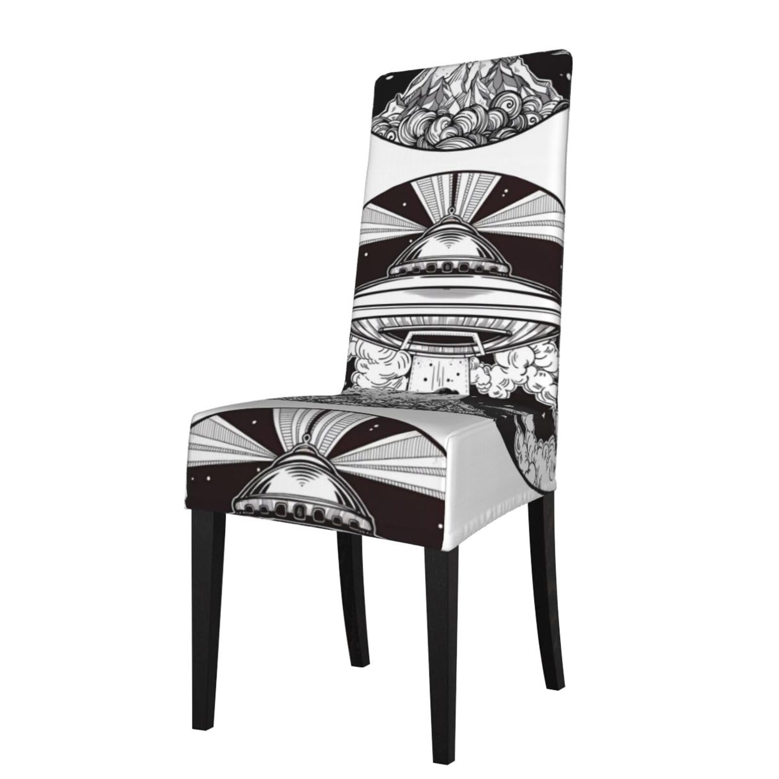 Hjfczh Black Spaceship Prints Dining Chair Throw Covers – Stretchy Spandex Furniture Layers For Refreshing Your Space - No Ironing Needed