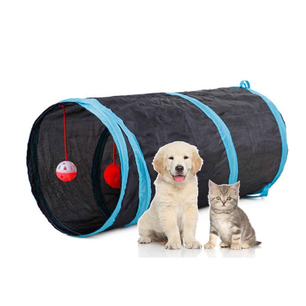 Morbuy Black Cat Tunnel Tube Pet Toy, Collapsible Pet House Toy Tunnel With Ball For Cat,Puppy, Kitty, Kitten, Rabbit,Indoor Or Outdoor Use (Black)