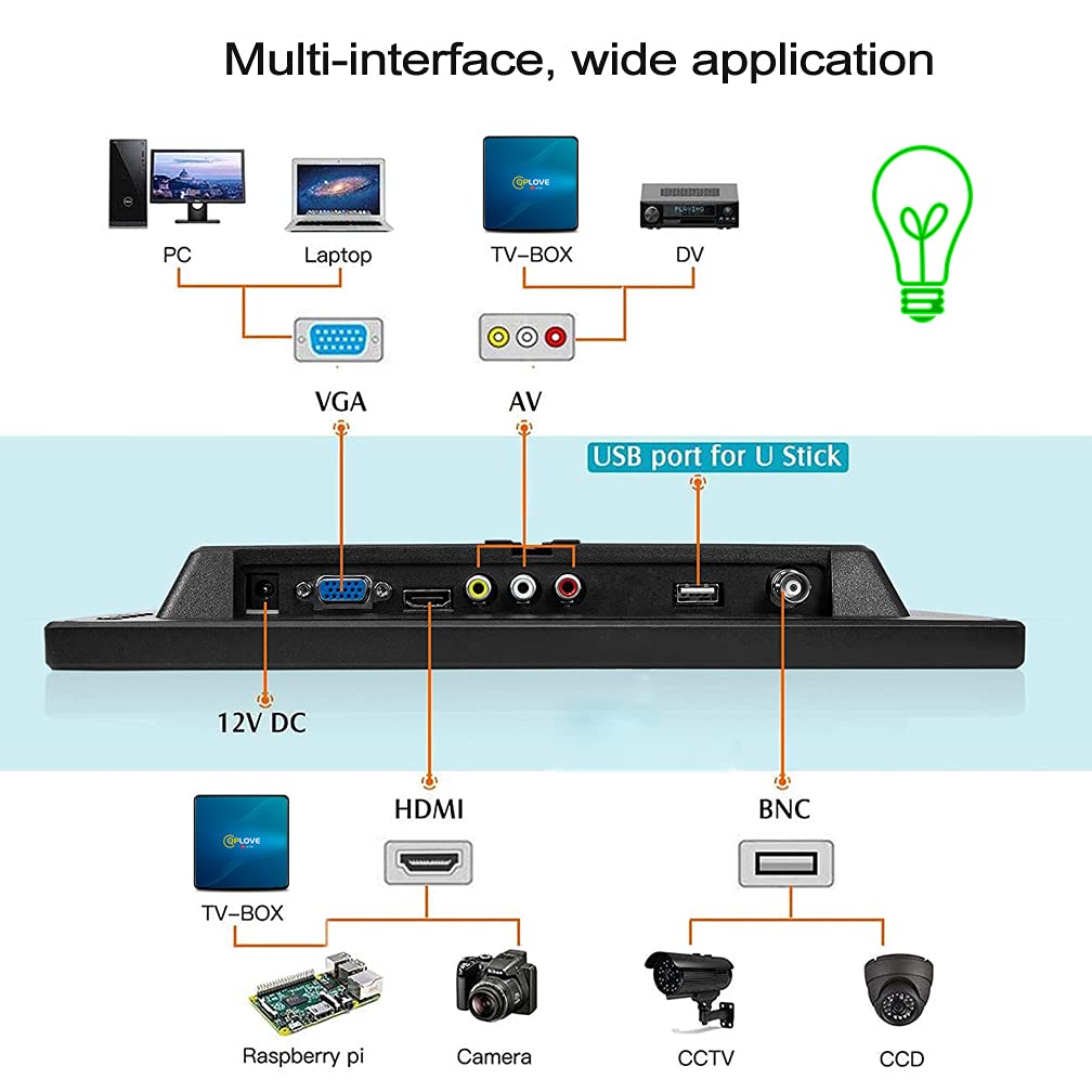 Portatile 11.6’ Monitor IPS HD 1920 * 1080P Plug and Play LED Monitor con VGA/BNC/HDMI/AV/USB/DC Ingresso per PC, Raspberry Pi, Security Camera