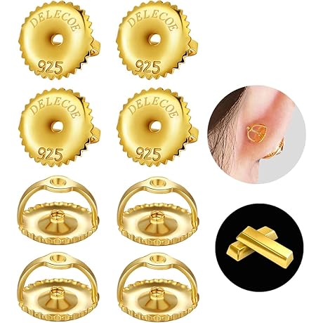 14K Gold Earring Screw Backs Replacements DELECOE