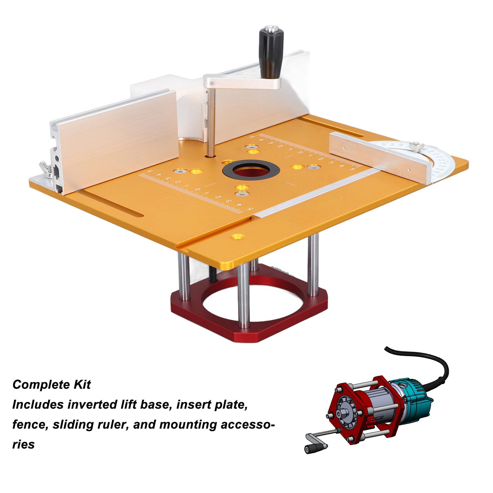 Professionelles Oberfräsen-Hebeset, 54 mm Präzisions-Hebesystem mit Grundplatte aus Aluminiumlegierung, Zaun-Schiebelineal für Holzbearbeitung, CNC-Fräsen, Besäummaschinen,