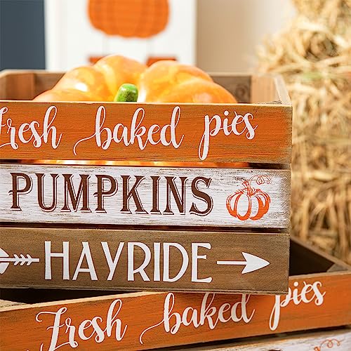 Glitzhome Wooden Crate Rustic Nesting Wooden Crates Set Of 2 Fall Decorative Storage Gift Wood Crates For Display Farmhouse Wooden Storage Boxes For Harvest Thanksgiving Halloween #TOP6