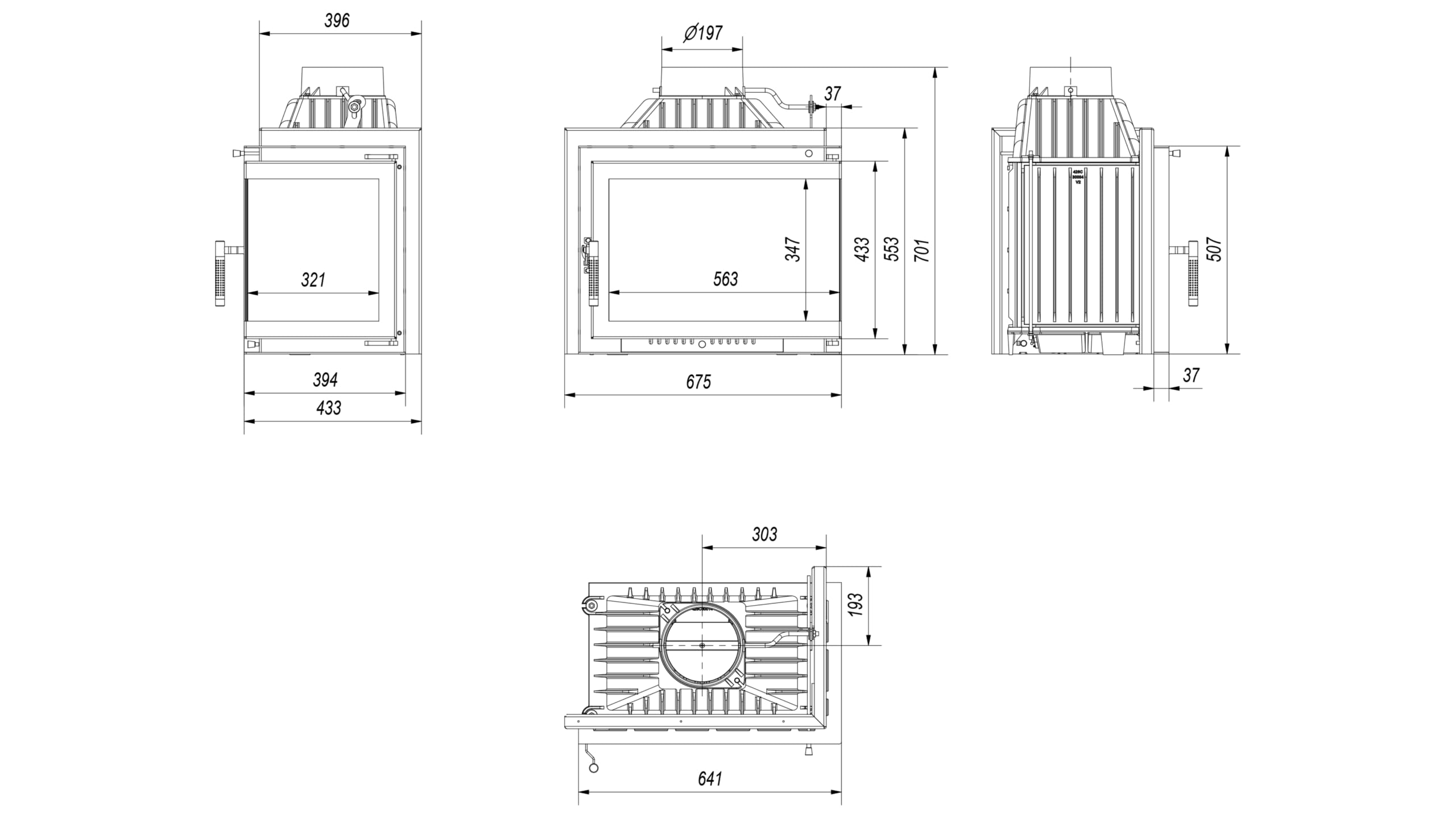 KRATKI Inserto per camino in ghisa a legna SIMPLE 8 kW Ø200 A energetica A | Ghisa nero, efficienza 80,1%, classe A.; 70,1 x 60 x 36 cm con Guanti termoresistenti inclusi; combustione efficiente; angolo