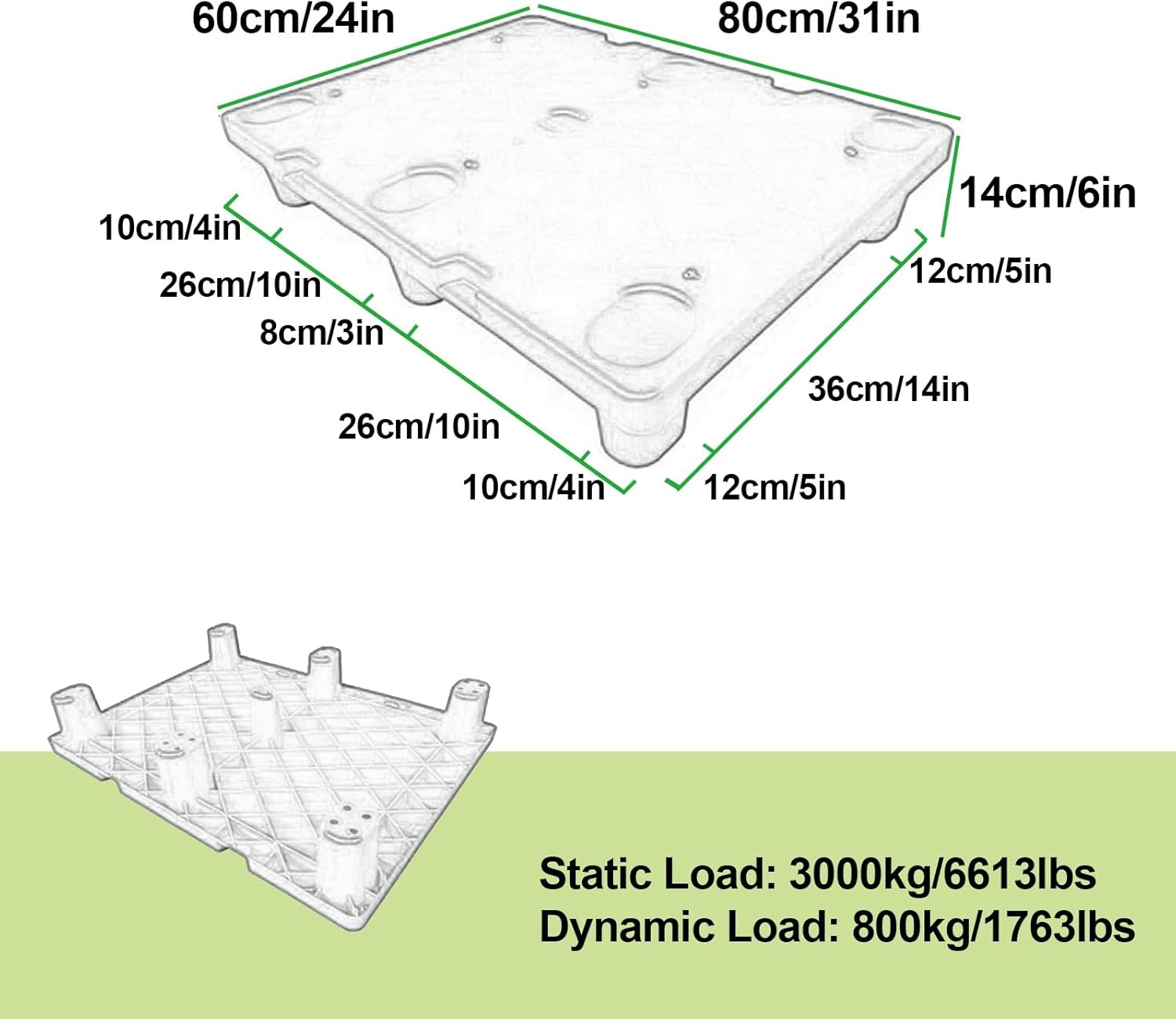 Plastic Pallets for Outside, HDPE Plastic Pallets, Nestable, Waterproof, Feet with Drainage Holes, for Basement Garage Supermarket(Yellow)