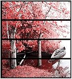 Wallario Möbelfolie/Aufkleber, geeignet für IKEA Malm Kommode mit 4 Schubfächern - Klebefolie Romantische Bootsanlegestelle in rot-weiß