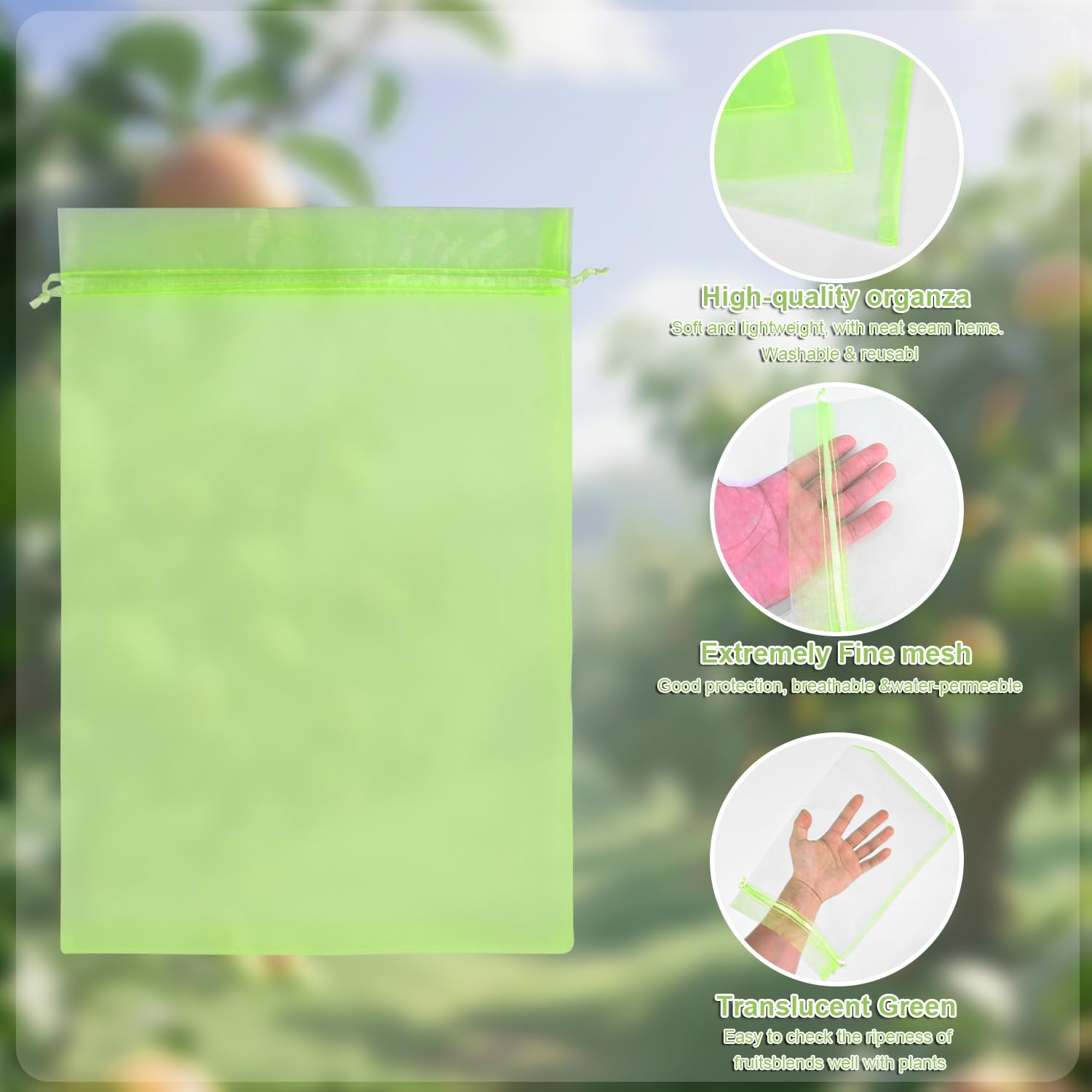 Sachet Protection Raisin 100 Pièces 20 x 30cm Vert Armée