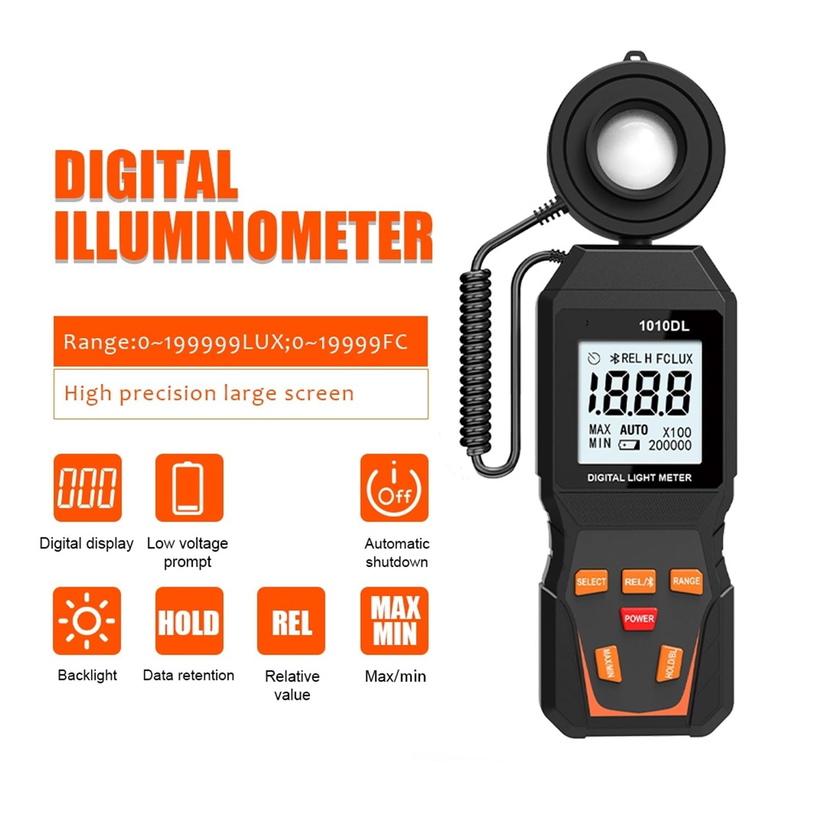 Medidor de luz Digital MAX 200.000Lux Luxmeter luminancia Lux FC Prueba iluminómetros fotómetro Auto LCD iluminómetro