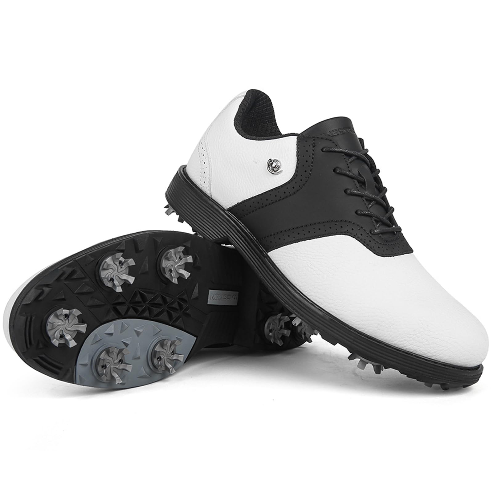 Zapatos de Golf para Hombre con Piel con Clavos, Zapatillas Deportivas Impermeables para Golf, Antideslizantes, Ligeras, cómodas para Exteriores, para Entrenar Golf