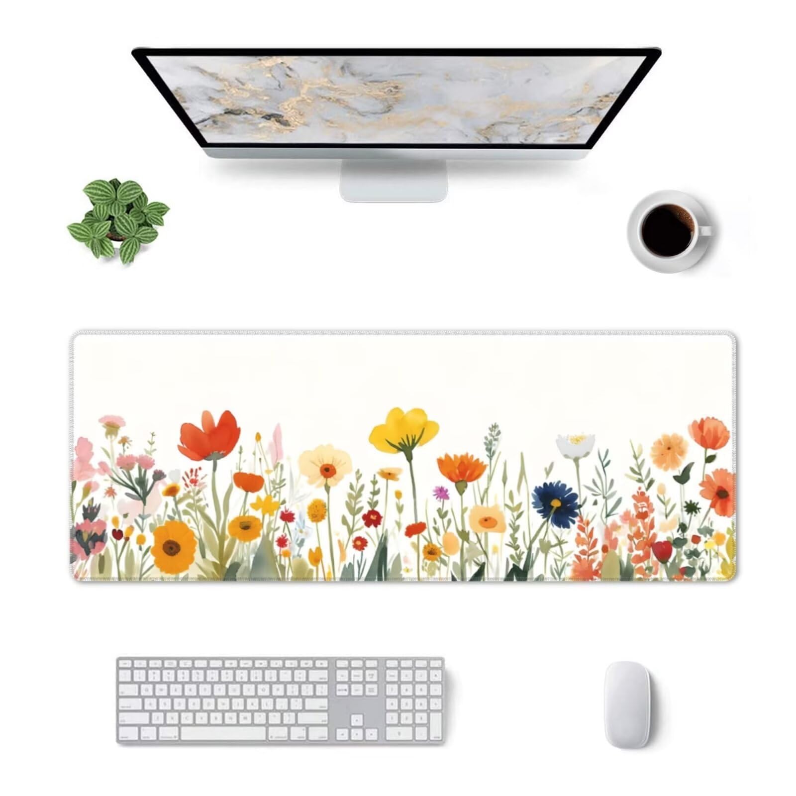 Tappetino Mouse, Tappetino Mouse Gaming Grande XXL 1500x800x3mm Tappetino Scrivania Mouse Pad, Base in Gomma Antiscivolo, Bordi Cuciti,Lavabile, Mousepad per Ufficio e Gaming (Wildflower Field) R-715