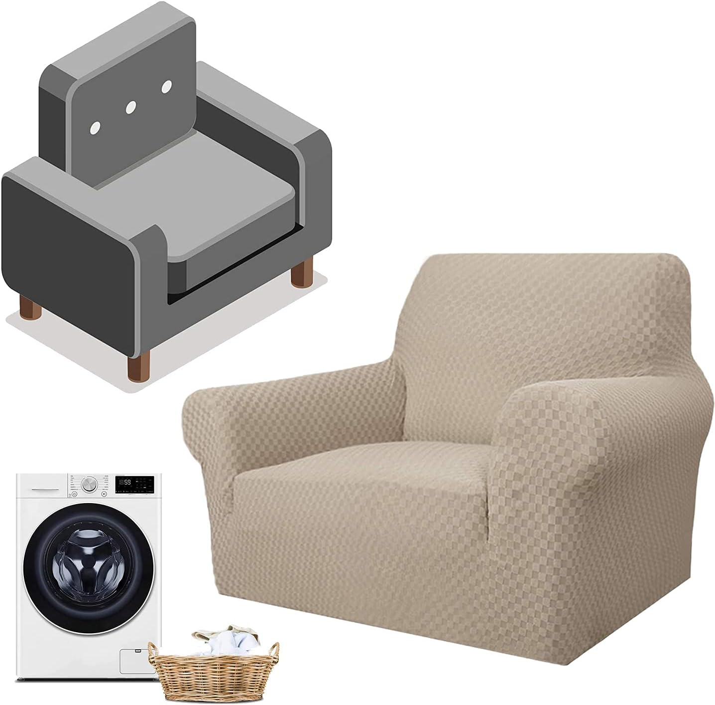 D&D Newest Jacquard Extra Large Sofa Covers for 3 or 4 Seater, Super Stretch Non Slip Couch Cover for Dogs Pet Friendly Sofa Slipcover Furniture Protector (1 Seater,Khaki)