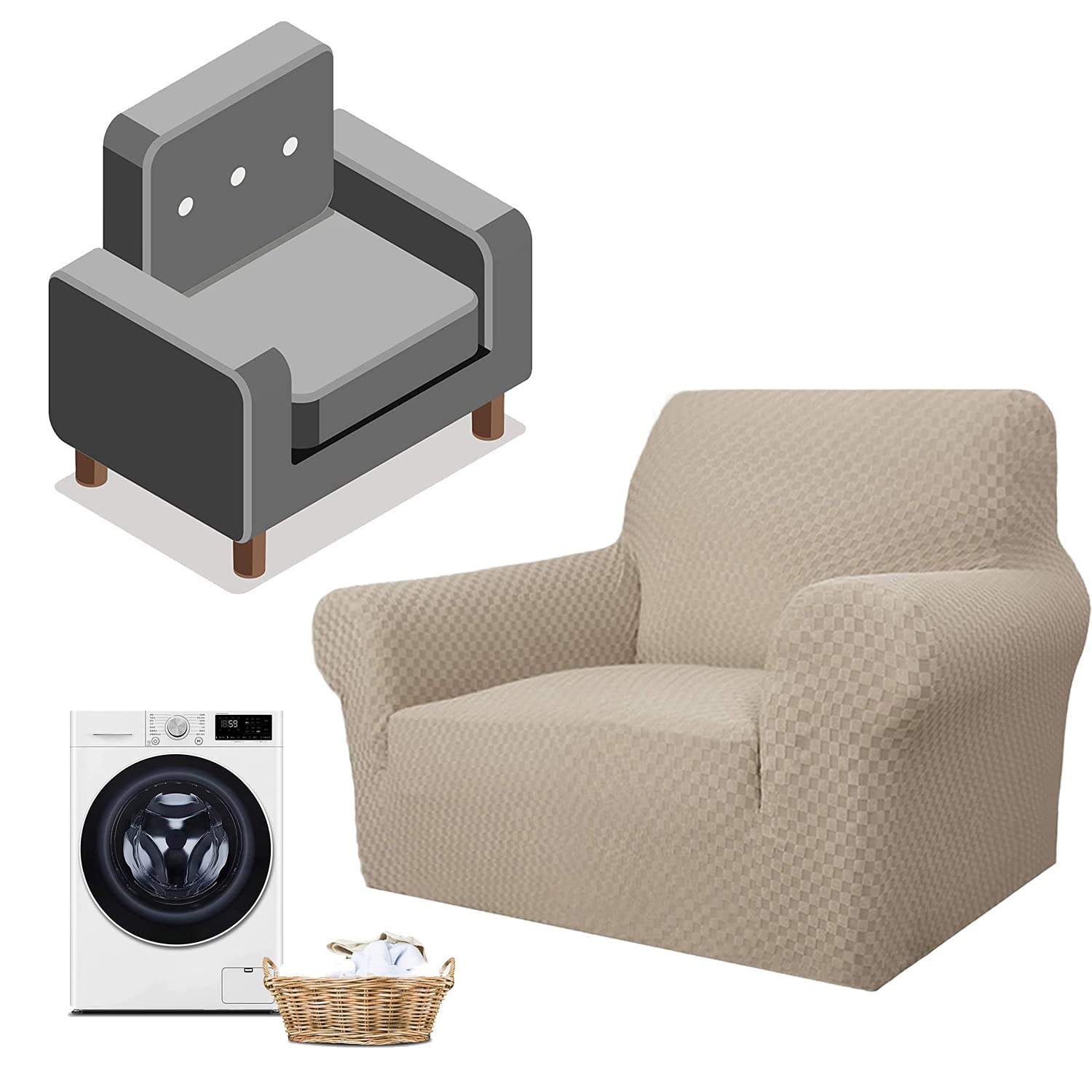 D&D Newest Jacquard Extra Large Sofa Covers for 3 or 4 Seater, Super Stretch Non Slip Couch Cover for Dogs Pet Friendly Sofa Slipcover Furniture Protector (1 Seater,Khaki)