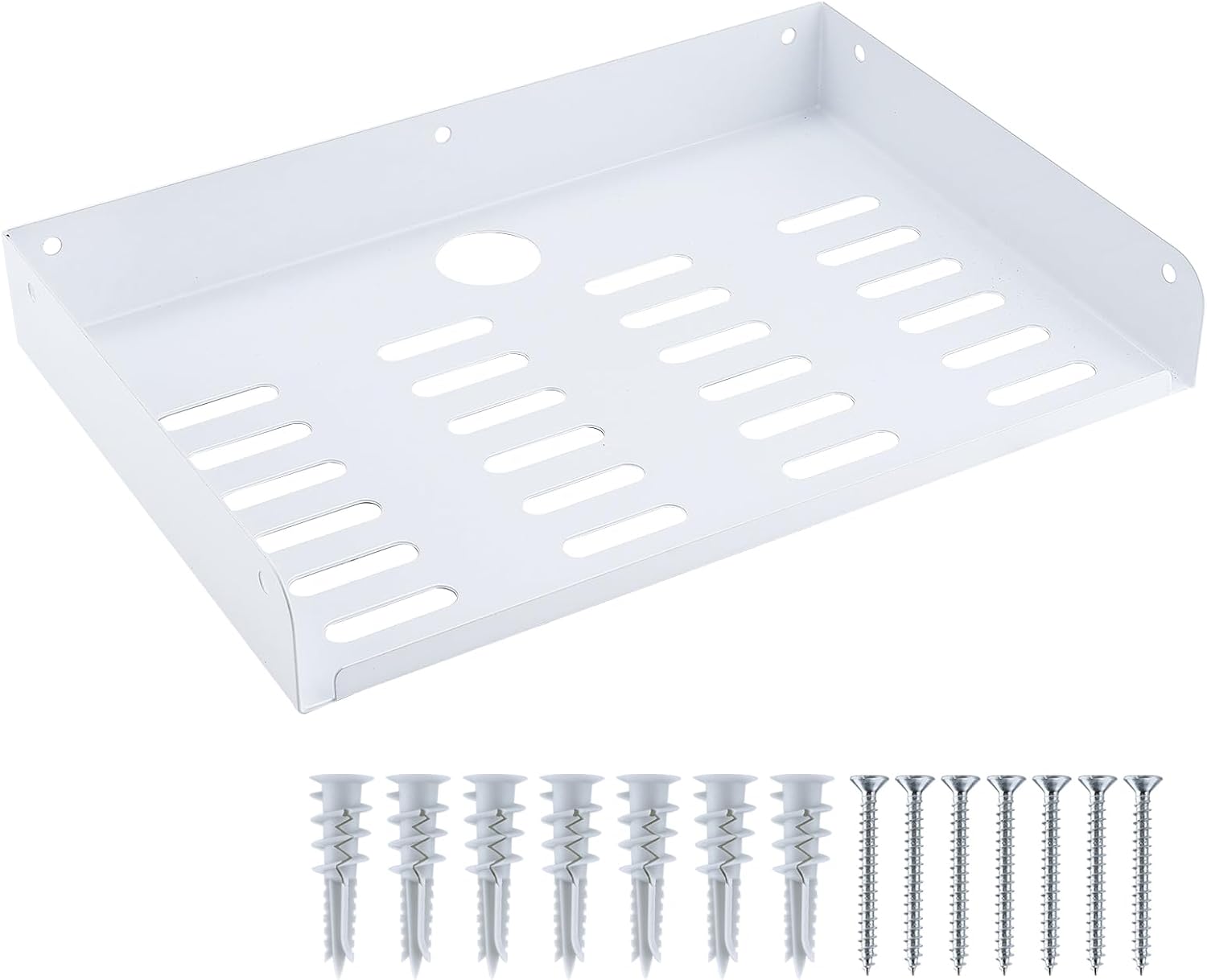 Metal Floating Shelf 12 x 8 Inch, Wall Mounted Shelf with Lip, Cable Hole & Ventilation Slots for WiFi Router, TV Box, DVD Player