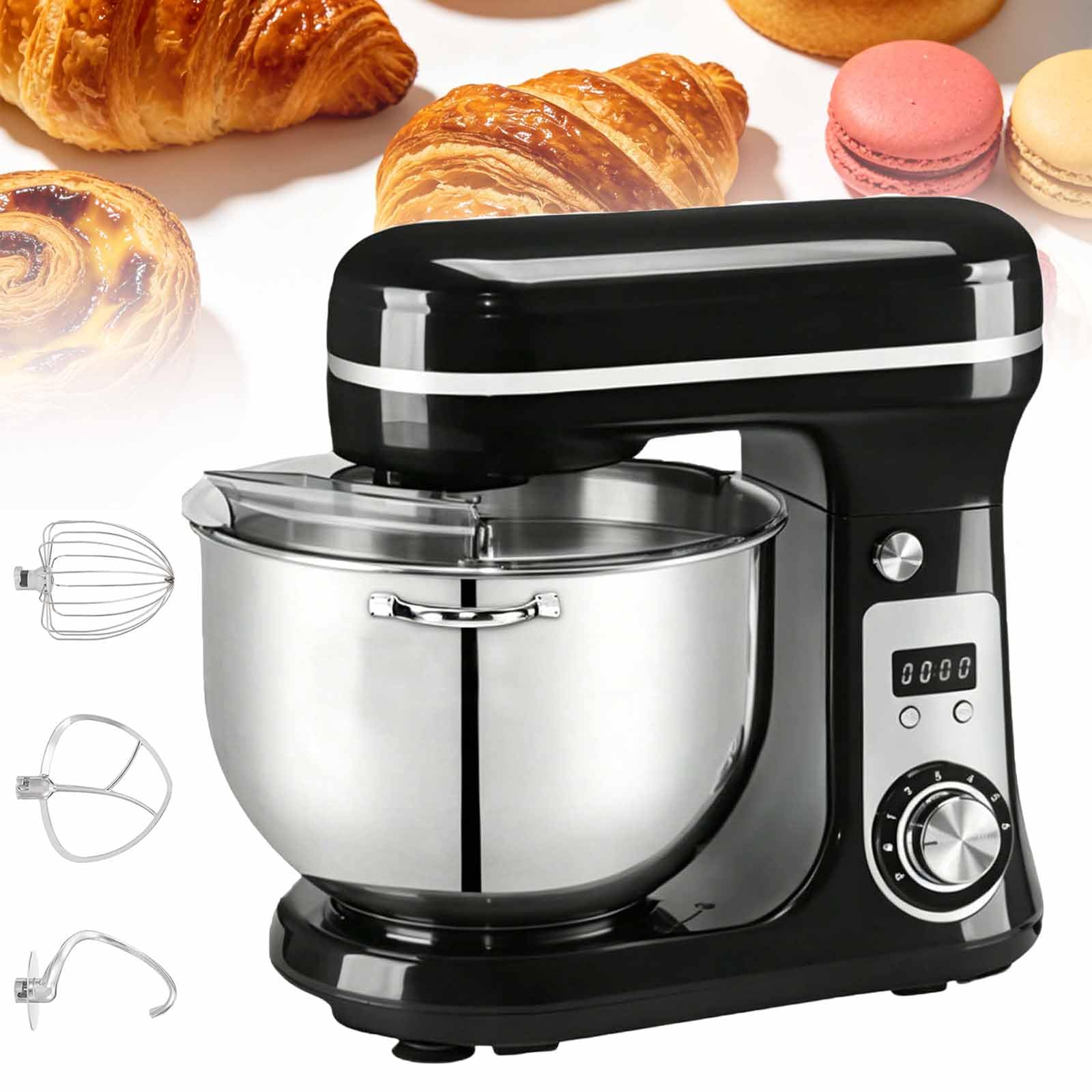 ERICAT 6L Tilt-Head Stand Mixer, Kitchen Stand Mixer with Beater, Dough Hook & Wire Whip, 6-Speed Adjustable & Low Noise, Quickly Efficiently Blending & Precise Control, For Cake, Batter, Bread