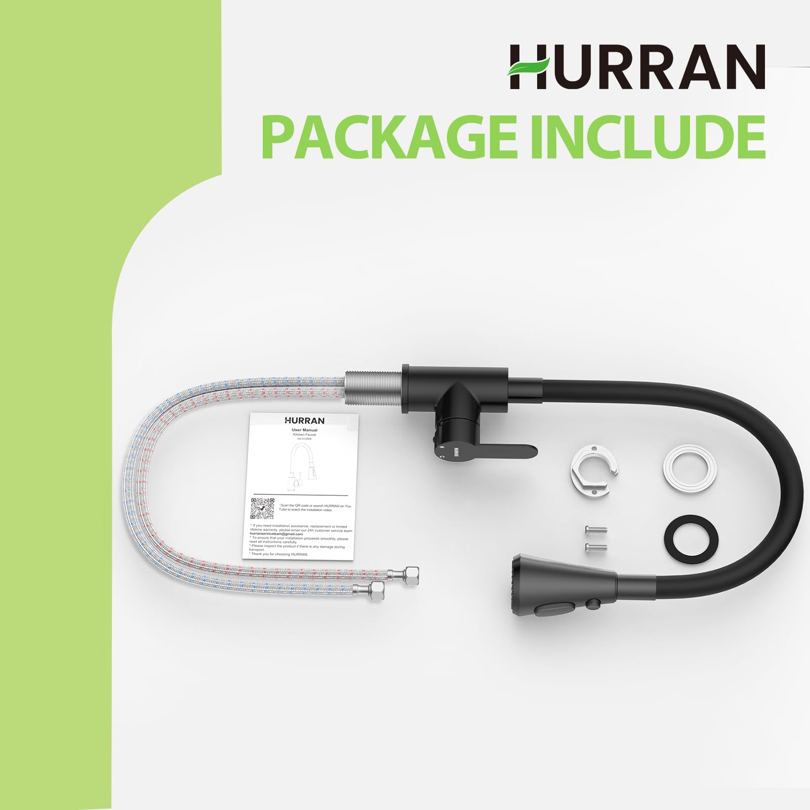 Hurran Robinet de Cuisine Avec 3 Modes de Pulvérisation, Robinet Cuisine Pivotant À 360° avec Tuyau en Silicone, Mitigeur en Acier Inoxydable, Noir Mat