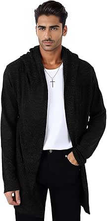 Mens Hooded Cardigan Long Cardigans Sweater Shawl Collar Open Front Drape Cape Cloak Gothic Clothes