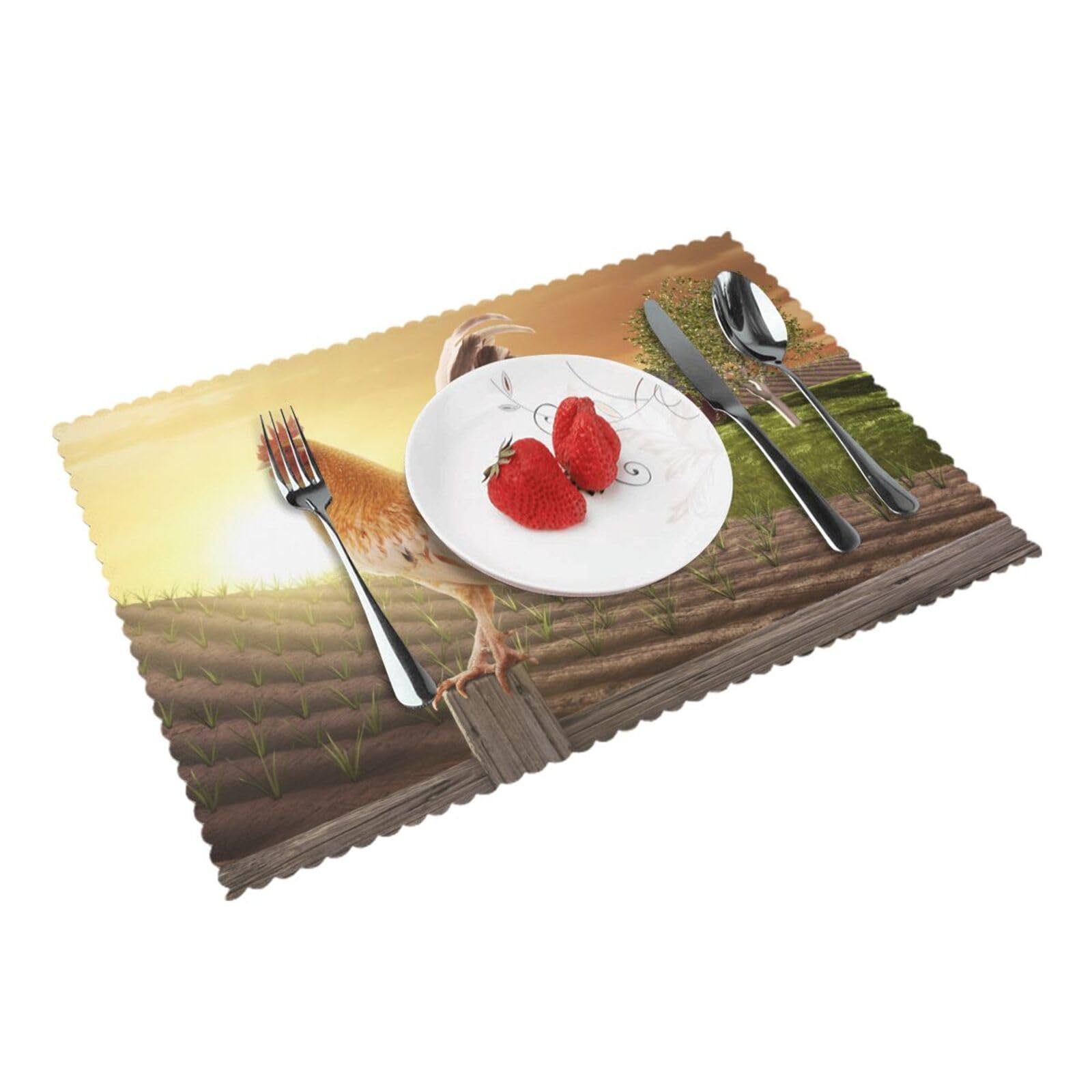 4 PCS Heat Resistant Placemat 45x30 CM, Chicken Rooster Printed Non-Slip Place Mats for Kitchen Dining Table Indoor Outdoor