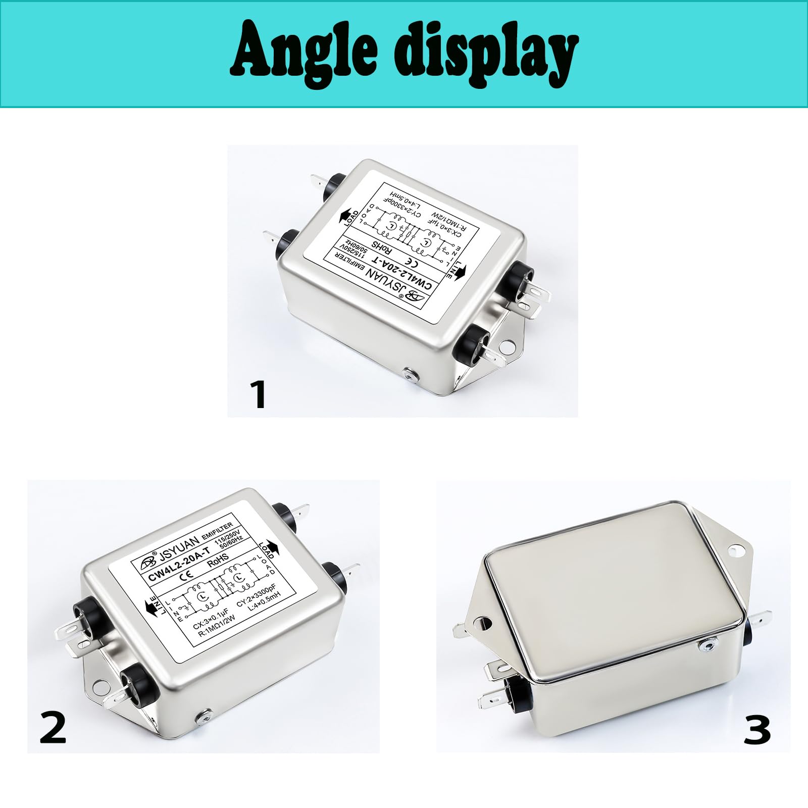 Filtro di rete EMI, filtro di potenza EMI, filtro di rete, filtro monofase, 115 V/250 V, 20 A, 50 / 60 Hz, filtro di alimentazione, CW4L2-20 A-T (A)