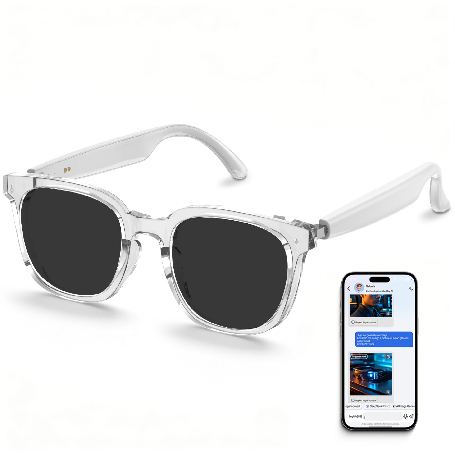 Lunettes intelligentes, lunettes de soleil audio avec haut-parleur, lunettes Bluetooth avec commande vocale et oreille ouverte, lunettes d'enregistrement avec traduction