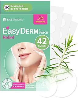 EasyDerm Relief Invisible Patch(42 counts) I Contains 10,000ppm of Tea Tree Oil, Pimple Patch, Ultra-slim 0.1mm, Waterpoof, Korean Pimple Patches Stocking Stuffer Holiday Gift MUST HAVE